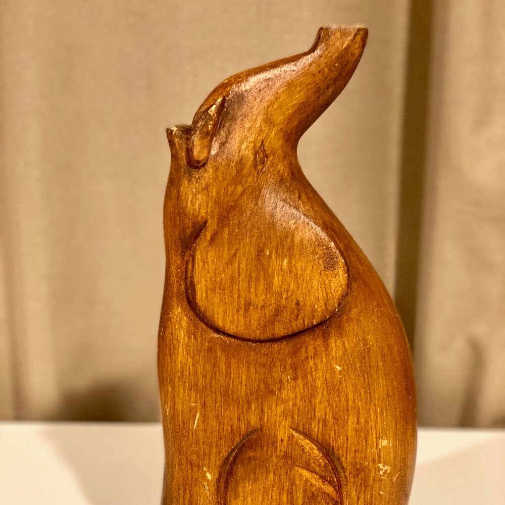 Hand-Carved Wooden Elephant Figurine | 11.5"x2.5"x2.5" | Rustic Home Décor‎